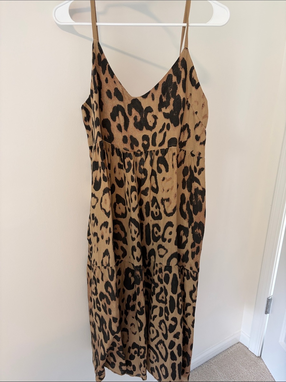 Leopard Print Midi Slip Dress in Tan and Black